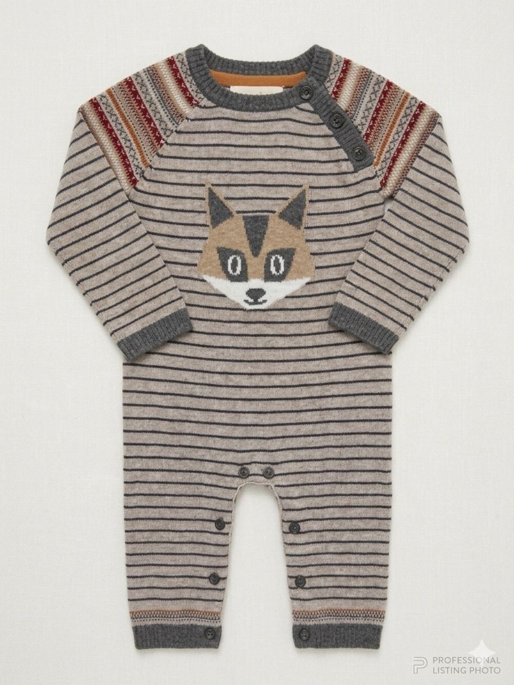 deux par deux Beige, Gray and Rust Fox Knit One-Piece